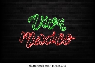 Vector realistic isolated neon sign of Viva Mexico logo for decoration and covering on the white background. Concept of Happy Independence Day in Mexico.