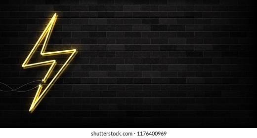 Vector realistic isolated neon sign of electricity logo for decoration and covering on the wall background. Concept of lightning and energy. Long web banner for advertising and promotion.