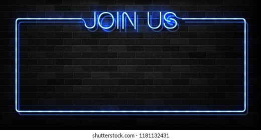 Vector realistic isolated neon sign of Join Us frame logo for decoration and covering on the wall background. Concept of hiring and cv.
