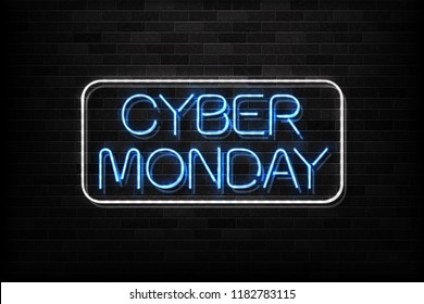 Vector realistic isolated neon sign of Cyber Monday logo for decoration and covering on the wall background. Concept of electronics market, sale and discount.