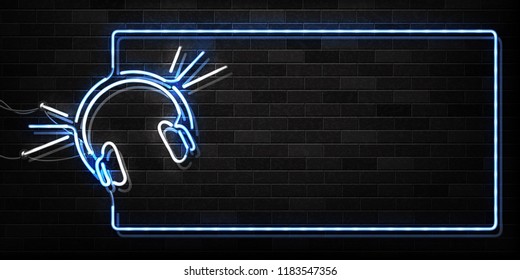 Vector realistic isolated neon sign of Headset frame logo for decoration and covering on the wall background. Concept of music, karaoke, radio and dj.
