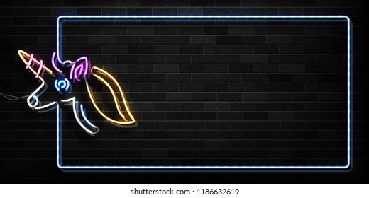 Vector realistic isolated neon sign of Unicorn frame logo for decoration and covering on the wall background.