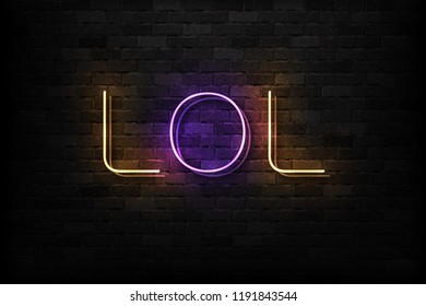 Vector realistic isolated neon sign of LOL logo for decoration and covering on the wall background. Concept of social media and laugh.