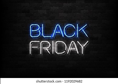 Vector realistic isolated neon sign of Black Friday logo for decoration and covering on the wall background. Concept of sale and discount.
