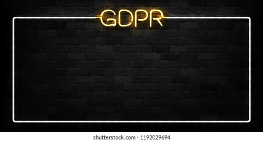 Vector realistic isolated neon sign of GDPR frame logo for decoration and covering on the wall background.
