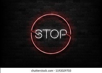 Vector realistic isolated neon sign of Stop logo for decoration and covering on the wall background.