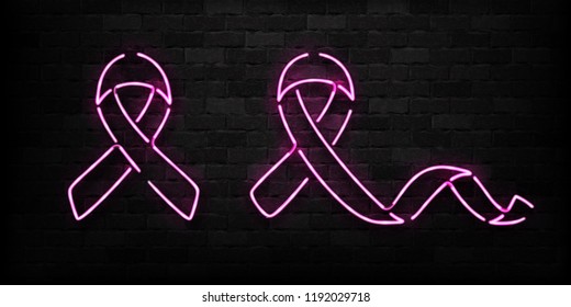 Vector realistic isolated neon sign of Pink Ribbon logo for decoration and covering on the wall background. Concept of October, Breast cancer awareness month.