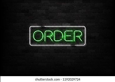 Vector realistic isolated neon sign of Order button logo for decoration and covering on the wall background. Concept of e-commerce and online shopping.