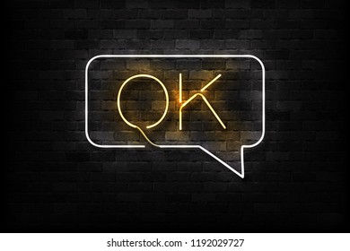 Vector realistic isolated neon sign of OK logo for decoration and covering on the wall background.