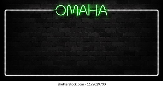 Vector realistic isolated neon sign of Omaha frame logo for decoration and covering on the wall background. Concept of casino and poker rules.