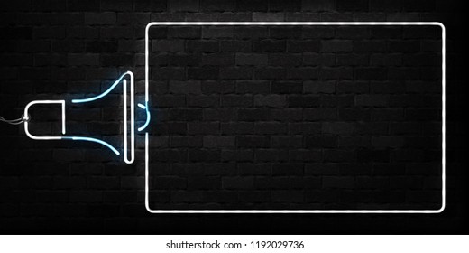 Vector realistic isolated neon sign of Megaphone frame logo for decoration and covering on the wall background. Concept of hiring, join us and cv.