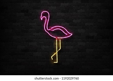 Vector realistic isolated neon sign of Flamingo logo for decoration and covering on the wall background.