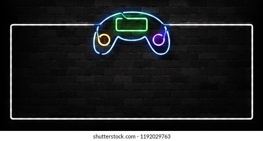 Vector realistic isolated neon sign of Controller frame logo for decoration on the wall background. Concept of game and computer leisure.