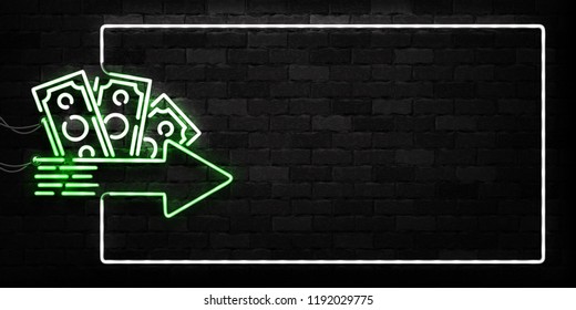 Vector realistic isolated neon sign of Cash Loans frame logo for decoration and covering on the wall background. Concept of fast money and financial crisis.