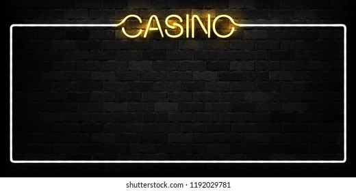 Vector realistic isolated neon sign of Casino frame logo for decoration and covering on the wall background. Concept of slot machine and gambling.