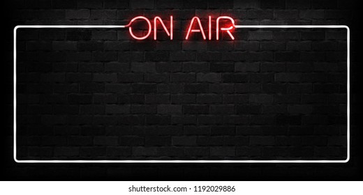 Vector realistic isolated neon sign of On Air frame logo for decoration and covering on the wall background. Concept of radio, broadcasting and dj.