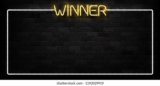 Vector realistic isolated neon sign of Winner frame logo for decoration and covering on the wall background. Concept of casino winning, award ceremony and jackpot.