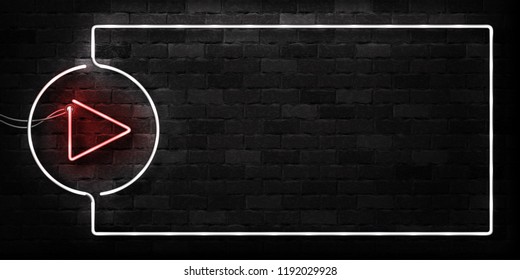 Vector realistic isolated neon sign of Video Player frame logo for decoration and covering on the wall background. Concept of social media and movie studio.