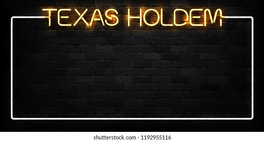 Vector realistic isolated neon sign of Texas Holdem frame logo for decoration and covering on the wall background. Concept of casino and poker rules.
