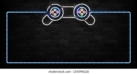 Vector realistic isolated neon sign of Controller frame logo for decoration on the wall background. Concept of game and computer leisure.