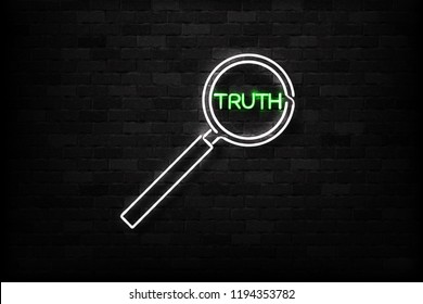 Vector Realistic Isolated Neon Sign Of Truth Check Logo For Decoration On The Wall Background.