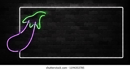 Vector realistic isolated neon sign of Eggplant frame logo for decoration and covering on the wall background.