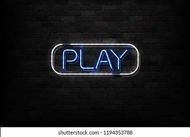 Vector realistic isolated neon sign of Play button logo for decoration and covering on the wall background.