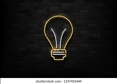 Vector realistic isolated neon sign of Bulb logo for decoration and covering on the wall background. Concept of energy and idea.