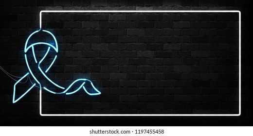 Signo de neón aislado y vectorial del logotipo del marco de cinta azul para la decoración y el recubrimiento en el fondo de la pared. Concepto de noviembre, mes de concientización sobre el cáncer de próstata.