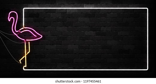 Vector realistic isolated neon sign of Flamingo frame logo for decoration and covering on the wall background.