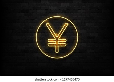 Vector realistic isolated neon sign of Yen logo for decoration and covering on the wall background. Concept of Japanese currency.