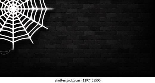 Vector realistic isolated neon sign of Spider web template for decoration and covering on the wall background. Concept of Happy Halloween.