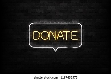Vector realistic isolated neon sign of Donate logo for decoration and covering on the wall background.