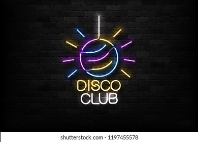 Vector realistic isolated neon sign of Disco Club logo for decoration and covering on the wall background. Concept of dj and night club.