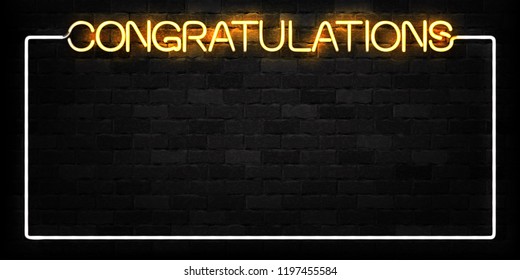 Vector realistic isolated neon sign of Congratulations frame logo for decoration and covering on the wall background.