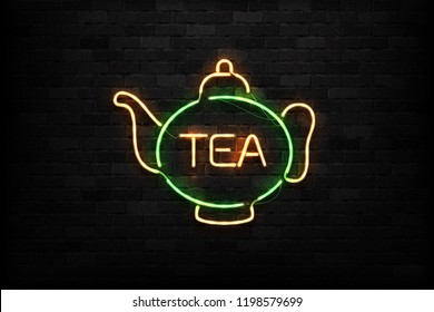 Vector realistic isolated neon sign of Tea logo for decoration and covering on the wall background.