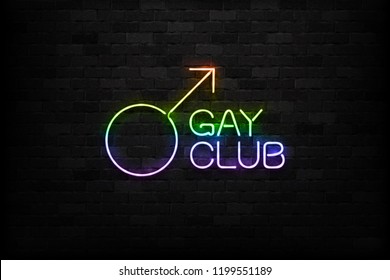 Vector Realistic Isolated Neon Sign Of Gay Club Logo For Decoration And Covering On The Wall Background.