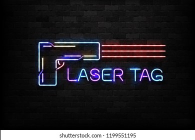 Vector realistic isolated neon sign of Laser Tag logo for decoration and covering on the wall background.