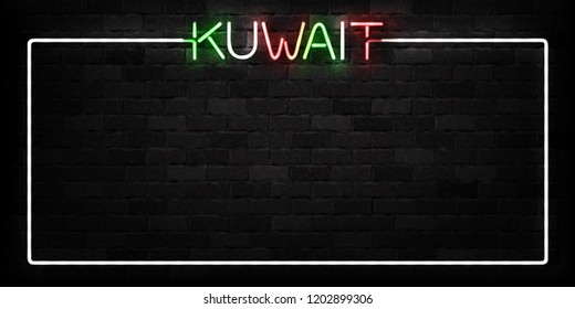 Vector realistic isolated neon sign for Kuwait frame logo for decoration and covering on the wall background. Concept of kuwaiti culture.