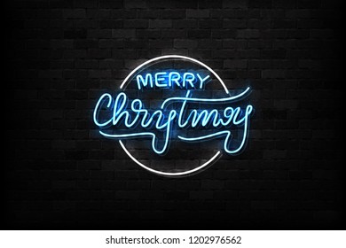 Vector realistic isolated neon sign of Merry Christmas logo for decoration and covering on the wall background. Concept of Happy New Year.