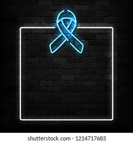 Signo de neón aislado y vectorial del logotipo del marco de cinta azul para la decoración y el recubrimiento en el fondo de la pared. Concepto de noviembre, mes de concientización sobre el cáncer de próstata.