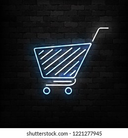 Vector realistic isolated neon sign of supermarket shopping cart logo for decoration and covering on the wall background. Concept of Black friday, sale and online shopping.