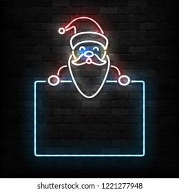 Vector realistic isolated neon sign of Santa Claus logo for decoration and covering on the wall background. Concept of Merry Christmas and Happy New Year.
