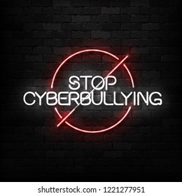 Vector realistic isolated neon sign of Stop Cyberbullying logo for decoration and covering on the wall background.