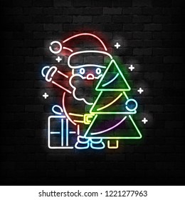 Vector realistic isolated neon sign of Santa Claus logo for decoration and covering on the wall background. Concept of Merry Christmas and Happy New Year.