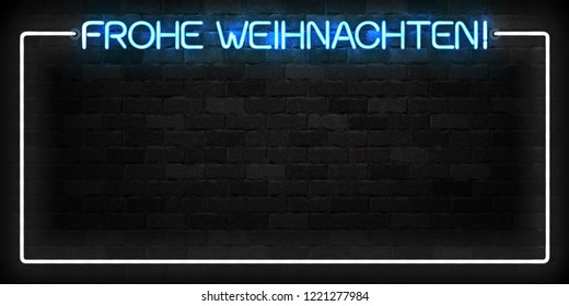 Vector realistic isolated neon sign of Merry Christmas in German logo for decoration and covering on the wall background. Concept of Happy New Year in Germany.