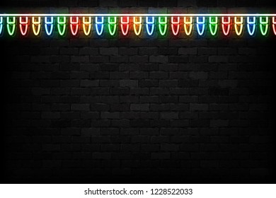 Vector realistic isolated neon sign of Christmas fairy lights logo for template decoration and layout covering on the wall background. Concept of Happy New Year and Merry Christmas.