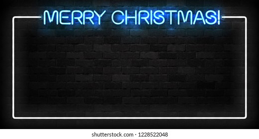 Vector realistic isolated neon sign of Merry Christmas frame logo for decoration and covering on the wall background. Concept of Happy New Year.