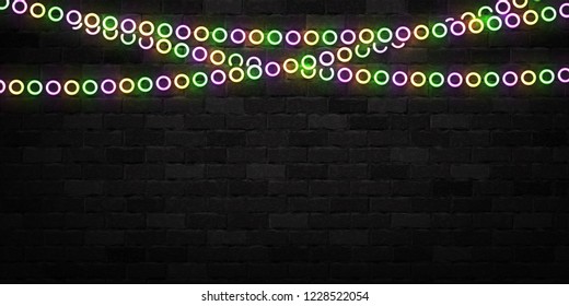 Vector realistic isolated neon sign of Mardi Gras beads logo for decoration and covering on the wall background.