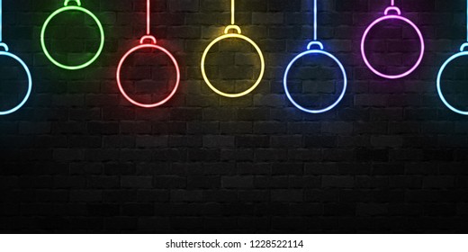 Vector realistic isolated neon sign of Christmas balls seamless pattern logo for decoration and covering on the wall background. Concept of Happy New Year and Merry Christmas.